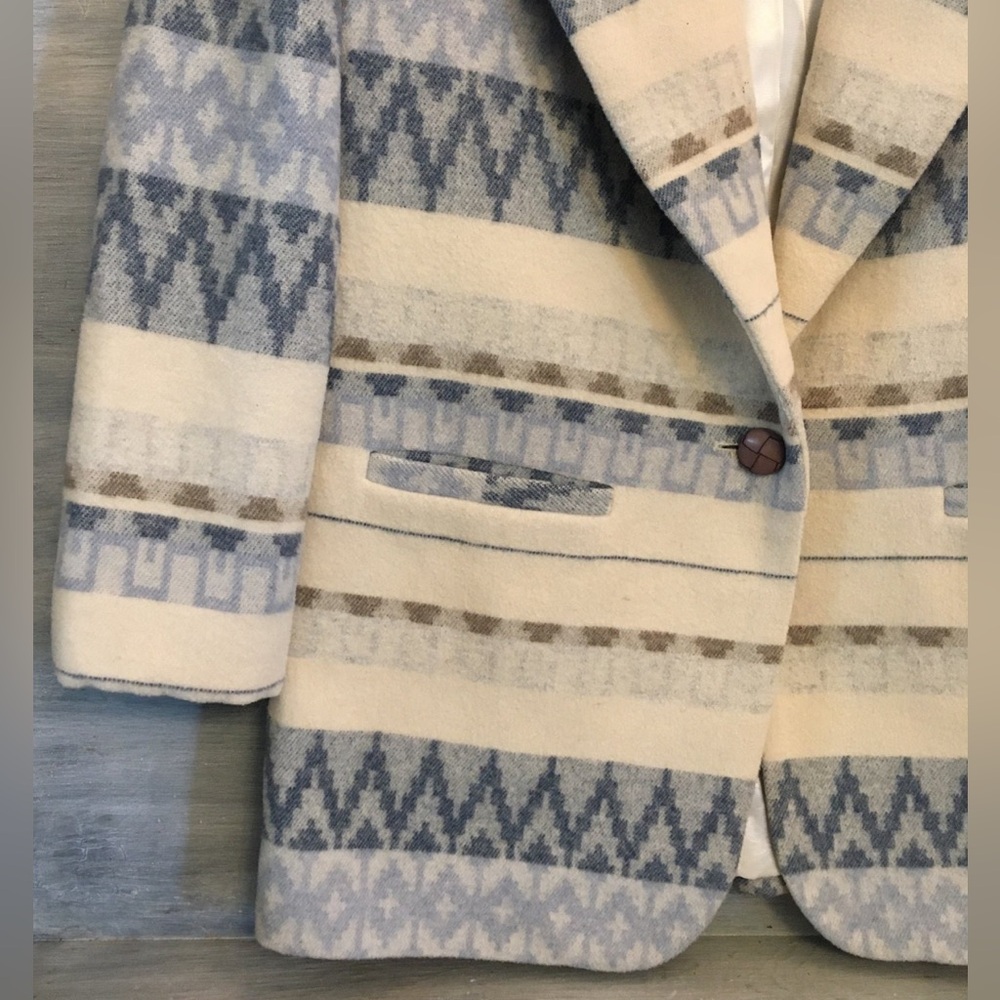 Vintage Wool Satin Lined Blazer Made in Ukraine by Braetan Southwestern Print LN - Picture 3 of 10